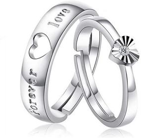 img 4 attached to Sterling Silver Adjustable Couples Wedding Band Rings - Set of 2