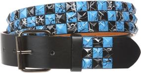 img 2 attached to 🔵 Bold & Trendy: Snap-On 1 1/2" Rock-Studded Belt in Blue & Black Checkerboard Pattern