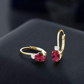 img 2 attached to 1.44 Ct Oval Red Created Ruby and White Created Sapphire Earrings in 14K Yellow Gold, 3/4 Inch - Gem Stone King