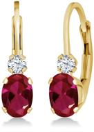 1.44 ct oval red created ruby and white created sapphire earrings in 14k yellow gold, 3/4 inch - gem stone king logo