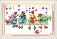 🧵 egoodn cross stitch stamped kit – knitting chickens pre-printed pattern, 11ct aida fabric: 20.5x13.8 logo