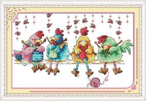 img 4 attached to 🧵 eGoodn Cross Stitch Stamped Kit – Knitting Chickens Pre-Printed Pattern, 11ct Aida Fabric: 20.5x13.8