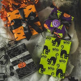 img 3 attached to 🎃 Бумага для упаковки подарков на Хэллоуин: Яркие дизайны - 4 рулона - 30 дюймов х 10 футов на рулон от RUSPEPA