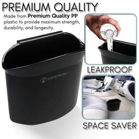 img 3 attached to Zone Tech Portable Hanging Mini Car Garbage Can - Premium Quality Black Trash Can for Cars, Office, Home - Universal Traveling Wastebasket