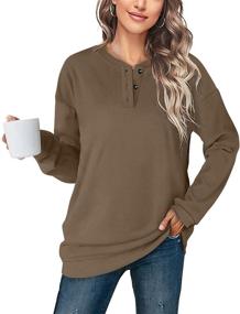 img 3 attached to Stylish Womens Henley Button Up Long Sleeve Sweatshirts by OFEEFAN: Casual Tunic Tops for Women