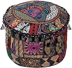 img 2 attached to Bohemian Indian Handmade Embroidered Footstool Cover: Black Pouf Ottoman Foot Stool - Seating Pouf Floor Pillow Cover