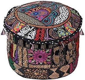 img 1 attached to Bohemian Indian Handmade Embroidered Footstool Cover: Black Pouf Ottoman Foot Stool - Seating Pouf Floor Pillow Cover