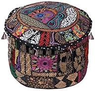 bohemian indian handmade embroidered footstool cover: black pouf ottoman foot stool - seating pouf floor pillow cover logo