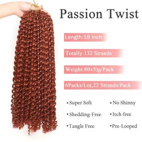 img 2 attached to Leeven 18 дюймов волнистые волосы для страсти Passion Twist Crochet Braids: горячая установка воды медного цвета красные страстные закрутки, бабочки Локсы, длинные богемные косы - 6 шт. (350#)