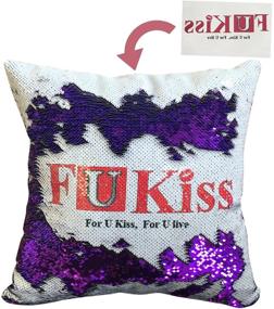 img 4 attached to 🧜 FUKiss 16x16 Sublimation Blanks Flip Sequin Pillow Case: Mermaid Reversible Throw Cover for Couch Sofa - DIY Heat Transfer, White & Deep Purple (2PCS)