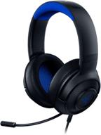 🎧 razer kraken x ultralight gaming headset: 7.1 surround sound - lightweight aluminum frame - bendable cardioid microphone - pc, ps4, ps5, switch, xbox one, xbox series x,s, mobile - black/blue логотип