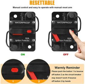 img 1 attached to 🔌 Waterproof Home Solar System Fuse Holder for Car Marine Trolling Motors Boat ATV Manual Power Audio and Amps Protection - 50 Amp Circuit Breaker Fuse Inverter with Manual Reset, 12V-48V DC (50A)