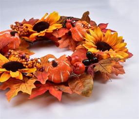 img 2 attached to 🌻 LSKYTOP Artificial Sunflower Fall Maple Leaf Wreath - 16" Autumn Door Wreath for Fall Decor & Thanksgiving Festival