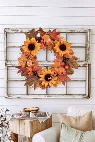 img 1 attached to 🌻 LSKYTOP Artificial Sunflower Fall Maple Leaf Wreath - 16" Autumn Door Wreath for Fall Decor & Thanksgiving Festival