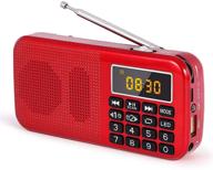 🔊 prunus j-725c portable mini fm radio speaker music player usb drive tf card with led display and 3000 rechargeable battery - alarm clock, no am (red) logo