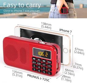 img 3 attached to 🔊 PRUNUS J-725C Portable Mini FM Radio Speaker Music Player USB Drive TF Card with LED Display and 3000 Rechargeable Battery - Alarm Clock, NO AM (Red)