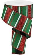 🎄 vibrant red emerald green white glitter stripe wired ribbon - perfect for christmas decorations - 10 yard x 2.5 inches logo