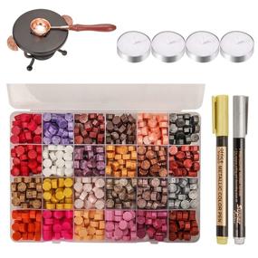 img 4 attached to 💌 Enhance Vintage Charm with 729Pcs FONSWEA Wax Seal Stamp Kit: 24 Colors, Melting Spoon, Wax Seal Warmer, Metallic Pens, Tea Candles for Envelopes & Crafts