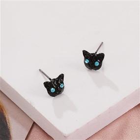 img 1 attached to Black Cat Earrings for Women Girls - ONLYJUMP 😺 Mini Lovely Delicate Animal Green Eye Alloy Stud Earrings Jewelry