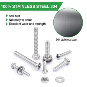 img 2 attached to 🔩 FOLIV Machine Screws Assortment Kit - 600PCS 304 Stainless Steel Bolts with Wrench - #6-32#8-32#10-24 Phillips Pan Head Screws, Nuts, and Flat Washers