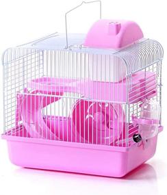 img 4 attached to 🐹 JUILE YUAN 2-Tier Portable Travel Cage with Carry Handle for Small Animals, Dwarf Hamster Travel Carrier incl. Exercise Wheel, Water Bottle, and Food Dish, Size 6.7 x 11.8 x 9.1 Inch