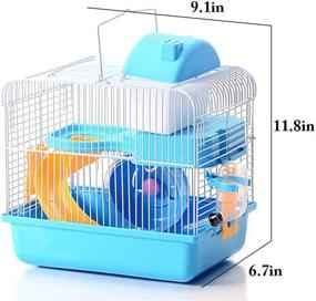 img 3 attached to 🐹 JUILE YUAN 2-Tier Portable Travel Cage with Carry Handle for Small Animals, Dwarf Hamster Travel Carrier incl. Exercise Wheel, Water Bottle, and Food Dish, Size 6.7 x 11.8 x 9.1 Inch