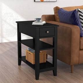 img 3 attached to 🖤 Narrow Black ChooChoo Side Table with Drawer and Shelf - 3-Tier Sofa End Table for Small Living Rooms and Spaces