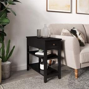 img 1 attached to 🖤 Narrow Black ChooChoo Side Table with Drawer and Shelf - 3-Tier Sofa End Table for Small Living Rooms and Spaces