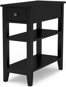 img 4 attached to 🖤 Narrow Black ChooChoo Side Table with Drawer and Shelf - 3-Tier Sofa End Table for Small Living Rooms and Spaces