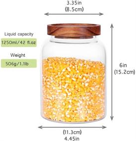 img 3 attached to 🏺 Set of 2 Glass Storage Jars with Airtight Lids - 42 FL OZ (1250ml) Coffee Container with Wooden Lid - Glass Pantry Canister for Beans, Rice, Sugar, and More - 6.3 Inch High