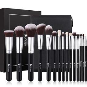 img 4 attached to 💄 DUcare 15 Piece Makeup Brushes Set with Bag - Kabuki Foundation Blending, Blush, Eyeliner, Shadow, Brow, Concealer, Lip Brushes Kit - Black