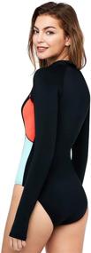 img 3 attached to AXESEA Women's Wetsuit: Eco-Friendly, Thermal, Long Sleeve 🌊 - Front Zipper One Piece Shorty Wetsuit for Diving