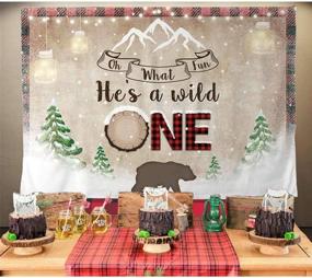 img 2 attached to 🐻 Captivating Allenjoy Winter Lumberjack Boys 1st First Birthday Backdrop - Celebrate your Little Boy Turning One with an Exciting Kids Camping Adventure! Get Ready for a Tribal Party with Striking Decor Banner featuring 'He's A Wild One' Bear, Red Black Plaid 7X5ft Photo Booth Background