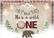 🐻 captivating allenjoy winter lumberjack boys 1st first birthday backdrop - celebrate your little boy turning one with an exciting kids camping adventure! get ready for a tribal party with striking decor banner featuring 'he's a wild one' bear, red black plaid 7x5ft photo booth background логотип