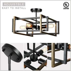 img 2 attached to 💡 Lampundit Rustic Industrial Flush Mount Light Fixture 4-Light Metal Square Ceiling Light for Hallway Living Room Bedroom Kitchen Entryway Farmhouse, Black - Enhanced SEO