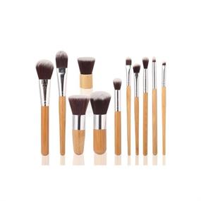 img 4 attached to 💄 Premium 11-Piece Bamboo Handle Makeup Brush Set with Pouch: Eyeshadow, Foundation, Concealer & More