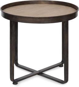 img 1 attached to 🏡 Modern Farmhouse Round End Table: Kate and Laurel Zabel with Wrought Iron Criss Cross Base and White Oak Insert Top