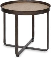 🏡 modern farmhouse round end table: kate and laurel zabel with wrought iron criss cross base and white oak insert top logo