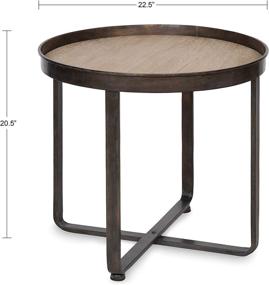 img 2 attached to 🏡 Modern Farmhouse Round End Table: Kate and Laurel Zabel with Wrought Iron Criss Cross Base and White Oak Insert Top