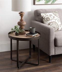 img 3 attached to 🏡 Modern Farmhouse Round End Table: Kate and Laurel Zabel with Wrought Iron Criss Cross Base and White Oak Insert Top