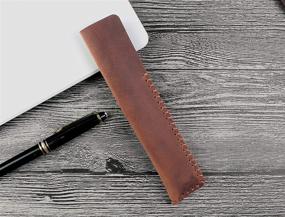 img 2 attached to 🖋️ Vintage Brown Genuine Leather Single Pen Case - Handcrafted Fountain Pen Sleeve Holder Pouch Cover