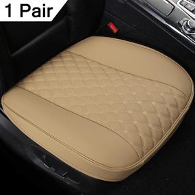 img 4 attached to 🖤 Enhanced Comfort and Style: Black Panther 1 Pair PU Car Seat Covers with Diamond Pattern Embroidery - Beige