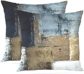 img 4 attached to 🎨 Britimes Throw Pillow Covers: Modern Art Decor, 18x18 Inches Set of 2 Pillow Cases - Abstract Oil Painting Pillowcases for Bedroom, Living Room - Brown Blue Cushion Sofa