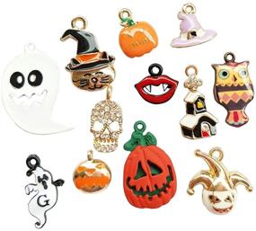 img 4 attached to 🎃 Dandan DIY Halloween Alloy Charm Pendant Set - 12pcs Assorted Pumpkin, Owl, Ghost, and Skull Jewelry Making (Halloween Style)