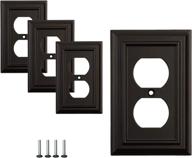 🔳 sleeklighting 4-pack wall plate outlet switch covers - classic black architectural wall plates in various styles: rocker, receptacle, toggle, and combo - size: 1 gang duplex receptacle logo