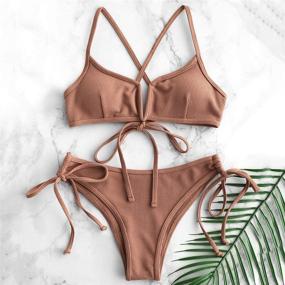 img 3 attached to 👙 ZAFUL Women's Padded Solid Swimsuit Set - V Wired Cami - Clothing & Swimwear Collection