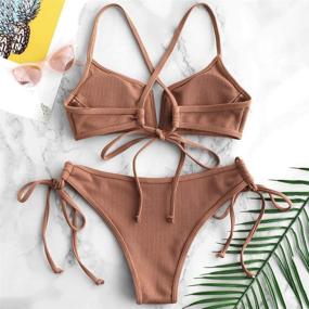 img 2 attached to 👙 ZAFUL Women's Padded Solid Swimsuit Set - V Wired Cami - Clothing & Swimwear Collection