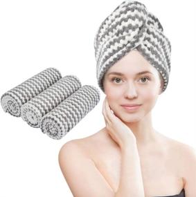 img 4 attached to 🧖 VIVOTE Microfiber Hair Towel 3 Pack - Super Absorbent, Fast Drying Shower Turban, Soft & Anti Frizz - Gray, 10 x 25.5 Inch