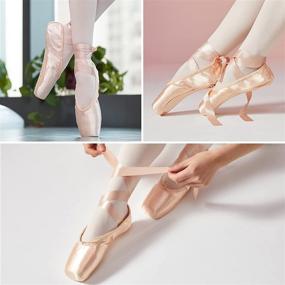 img 2 attached to 🩰 DoGeek Satin Pointe Shoes for Girls and Ladies - Professional Ballet Dance Shoes with Ribbon for School or Home (Select One Size Up)