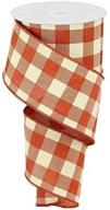 10 yards of plaid check wired edge ribbon in rust and ivory - 2.5&#34; logo